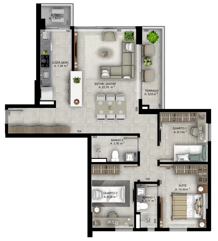 LUX 3Q 93m² - Ligue 61 99647-7030