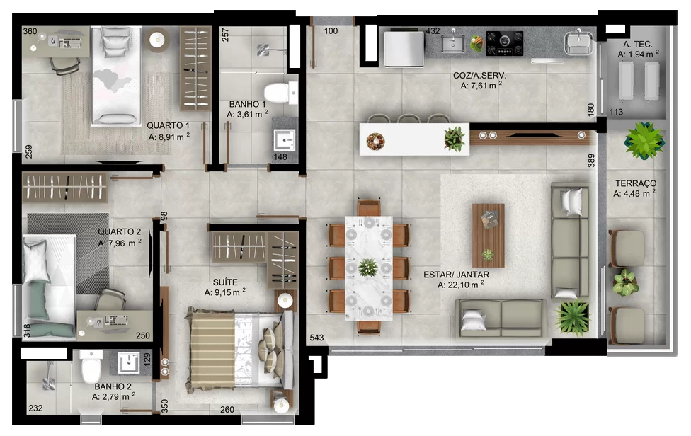 LUX 3Q 85m² - Ligue 61 99647-7030