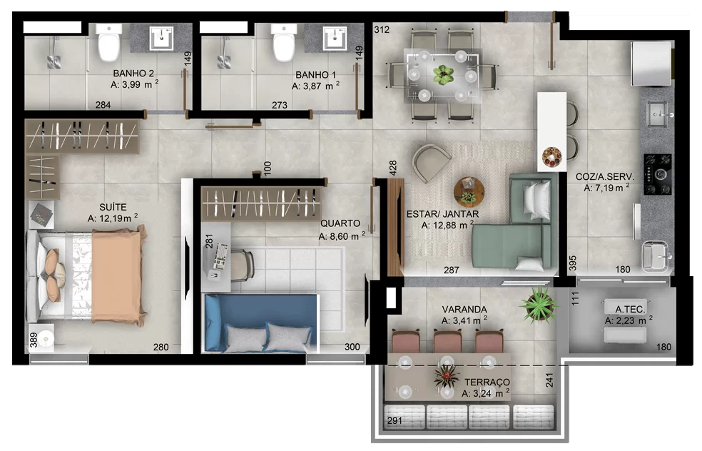 LUX 2Q 69 a 70m² - Ligue 61 99647-7030