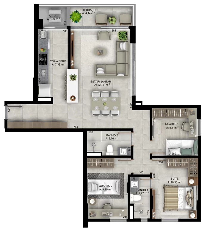 LUX 3Q 92m² - Ligue 61 99647-7030